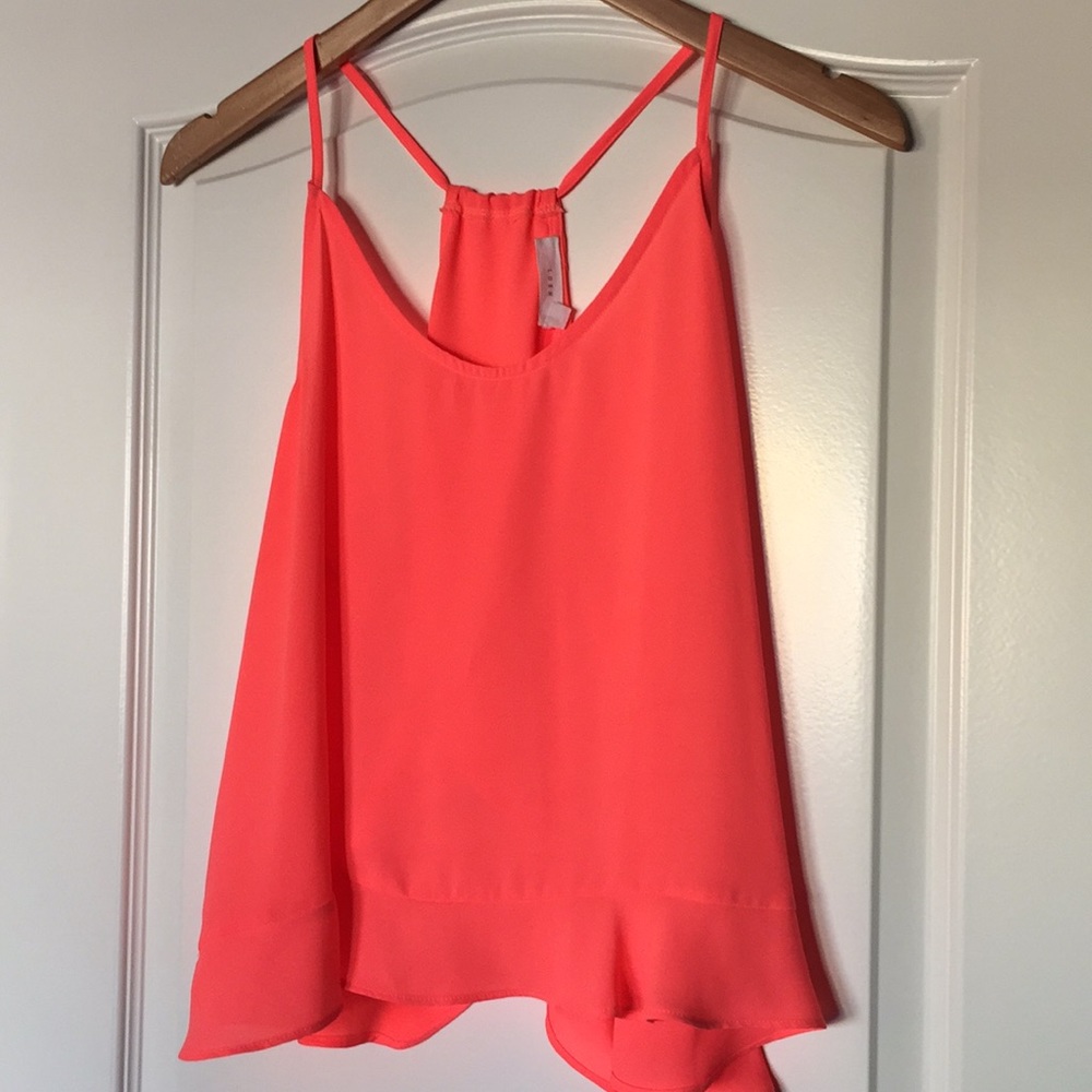 Lush Bright Coral Tank Top With Open Back